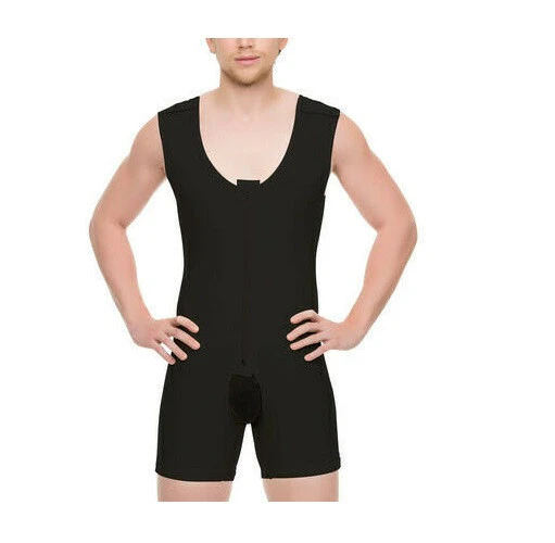 Isavela Male Post Surgical (Stage 1)Compression Body Suit w/ Zipper (Sleeveless) - Black (MG02)