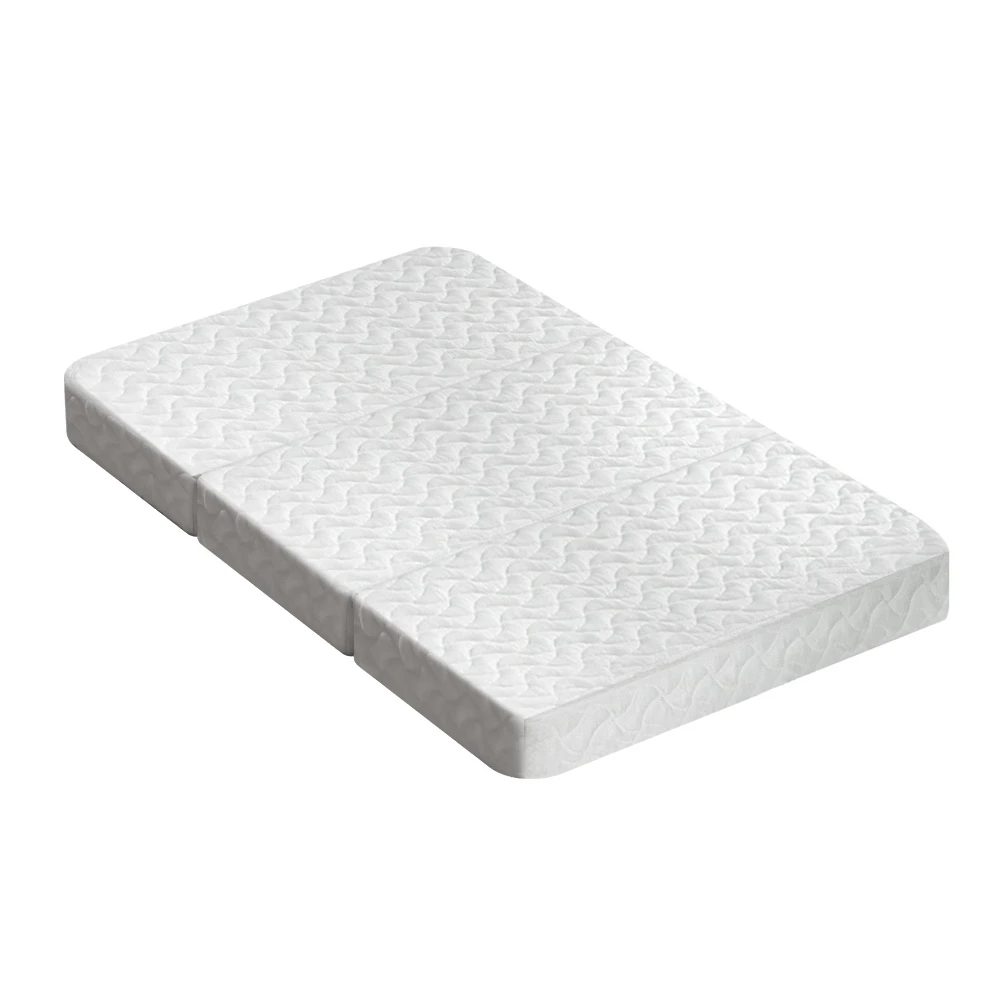 Foldable Foam Mattress Portable Cot Bed 3 Fold Bamboo Cover White High Density