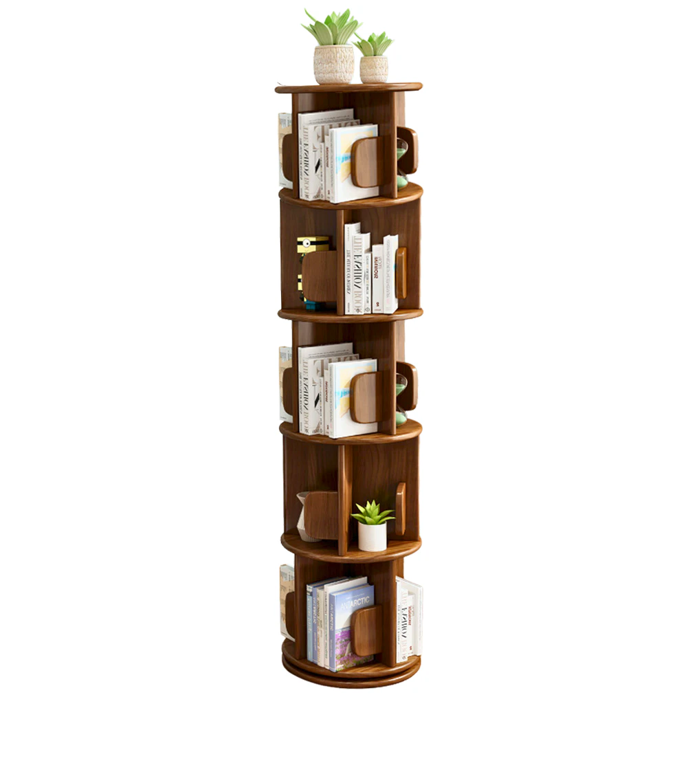 5-Tier Versatile Timber Rubberwood Wooden Rotating Swivel Bookcase Bookshelves 161cm Walnut