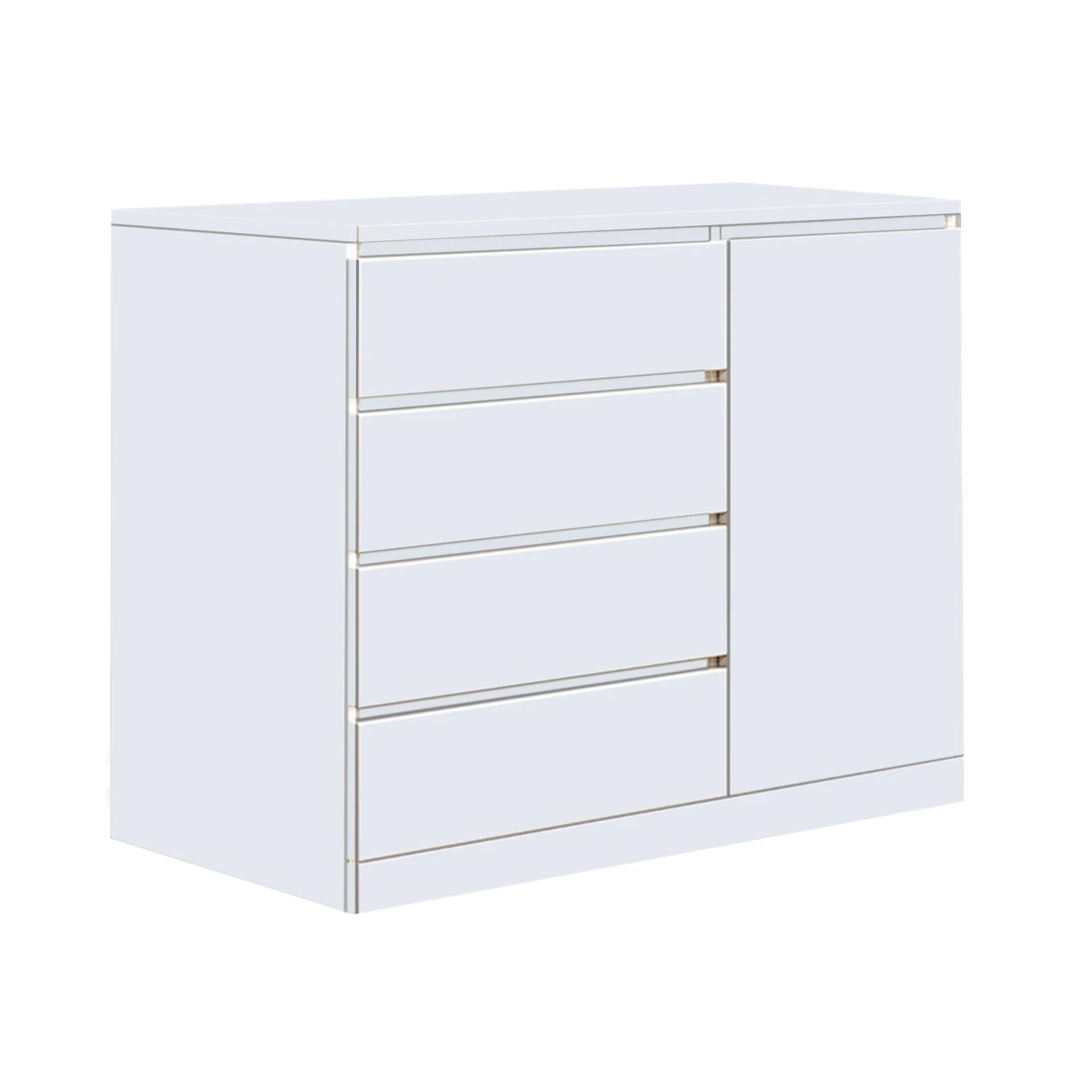 Foret Dresser Tallboy Lowboy Cabinet Bedroom Storage Chest 4 Drawers Wood White 1 Door