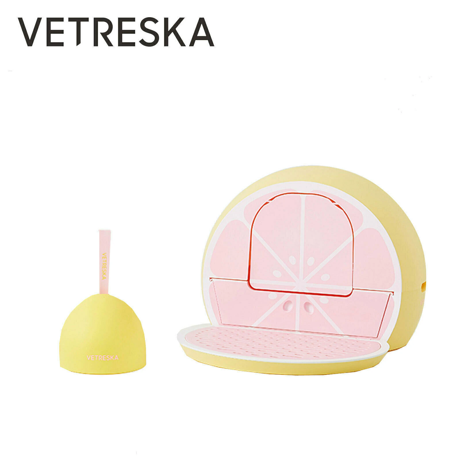 VETRESKA Cat Fruity Portable Kitty Toilet Litter Box Tray House Lid Scoop Set [Colour: GRAPEFRUIT]