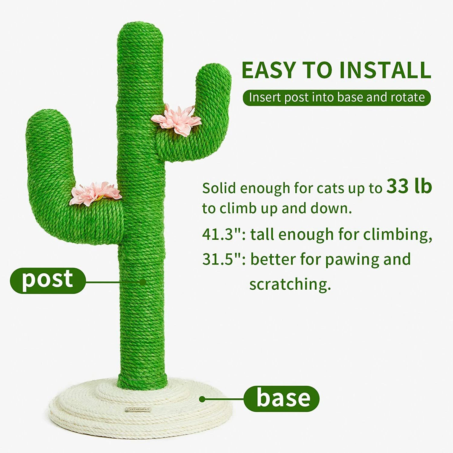 VETRESKA 41"OR 31" Cactus Cat Scratching Scratch Post with Sisal Rope AU [Size: S]