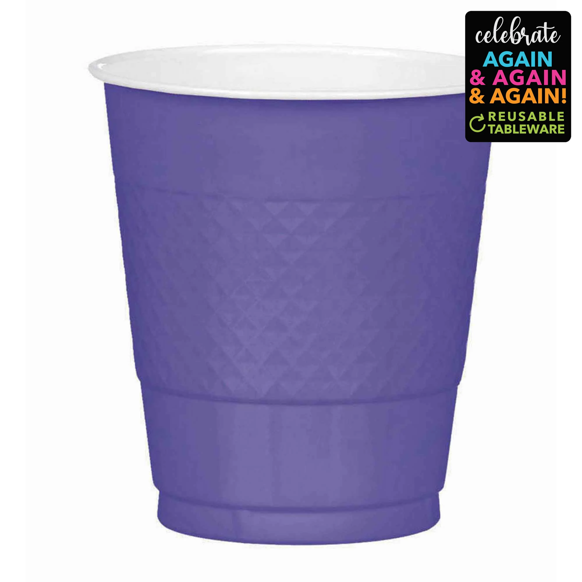 Premium Plastic Cups 355ml 20 Pack - New Purple Pack of 20