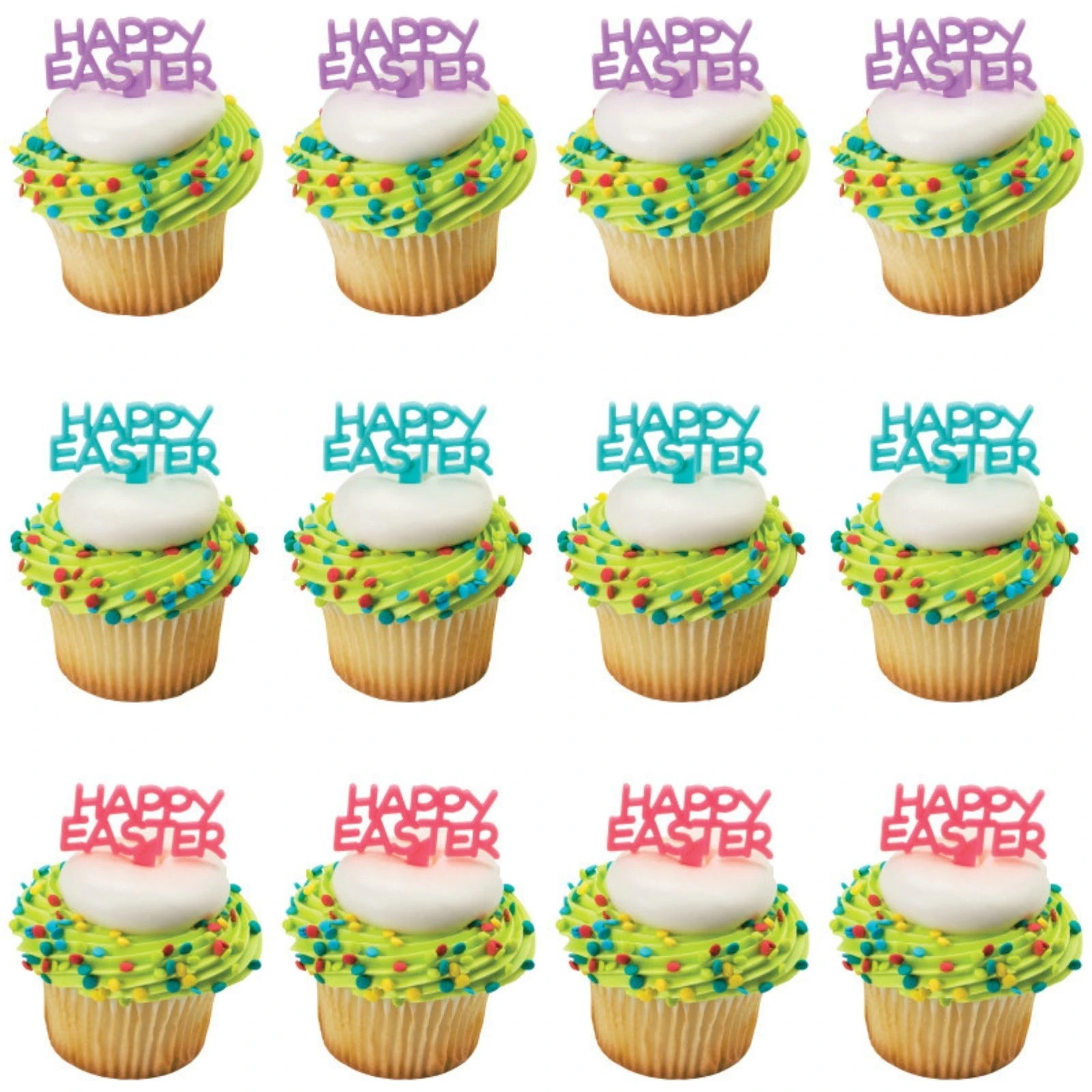 Happy Easter Plastic Cupcake Picks (Pack of 12)