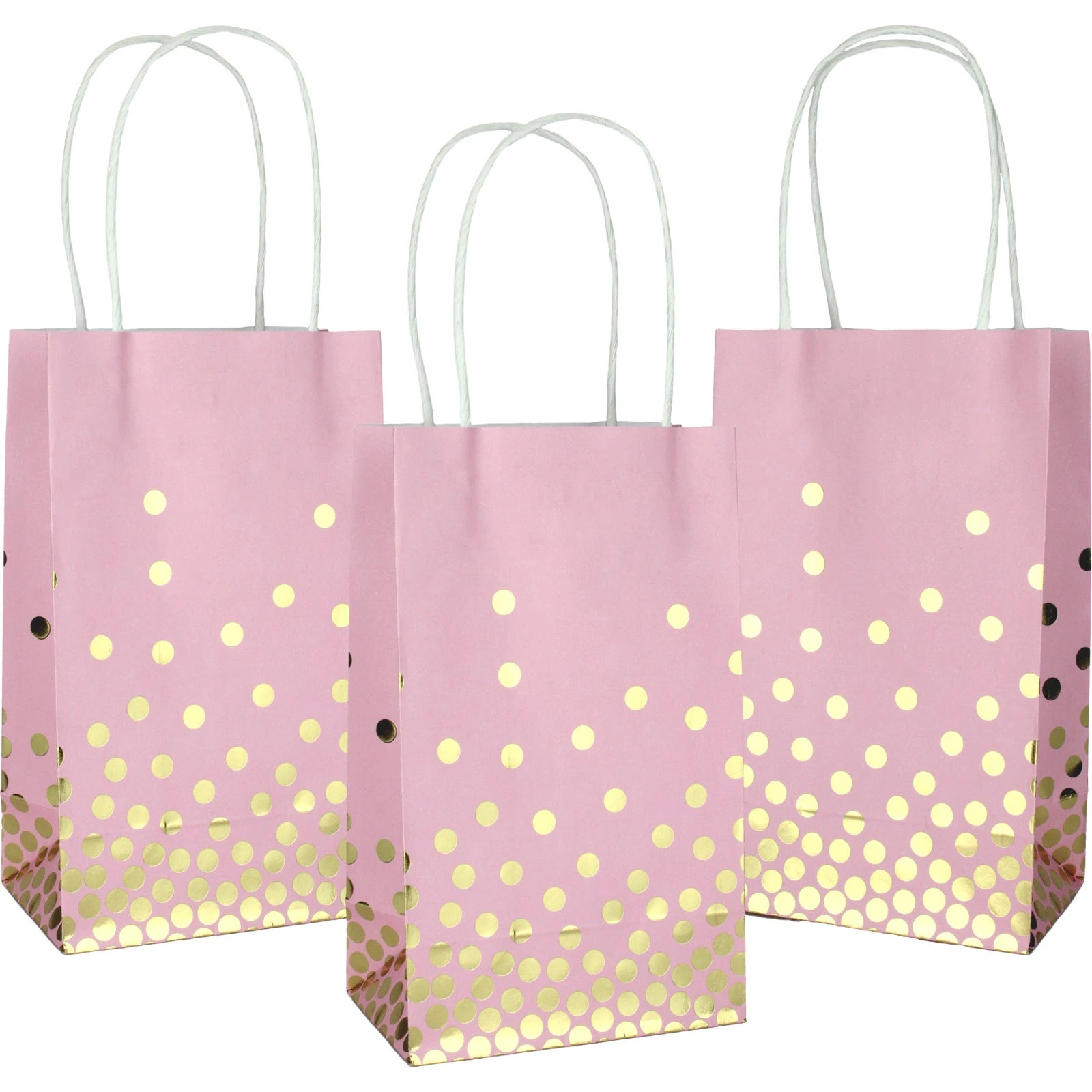 Light Pink and Gold Foil Dot Paper Gift Bags 21.5cm (Pack of 5)