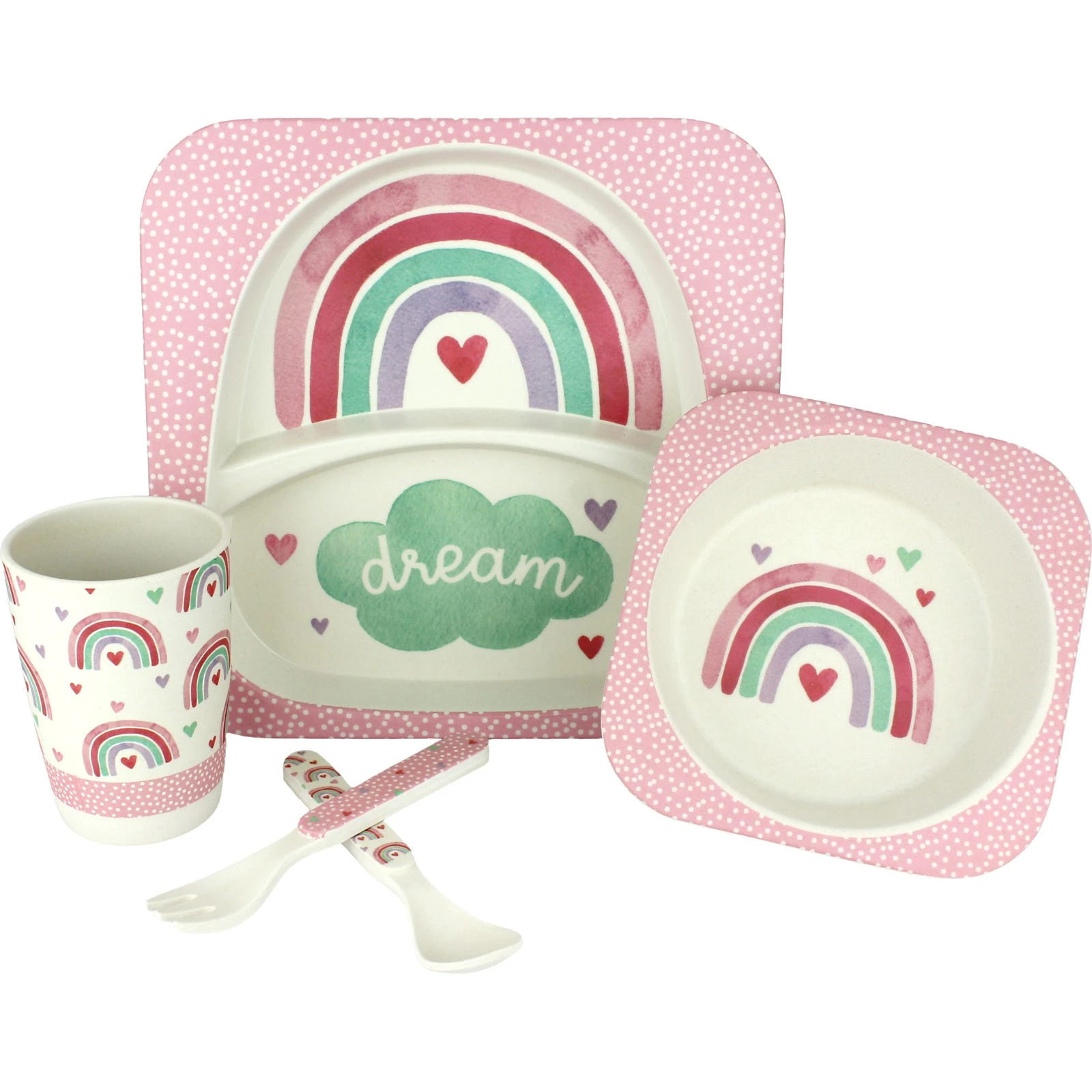 Frankie & Me Rainbow Bamboo Fibre Kids Tableware Set (5 Pieces)