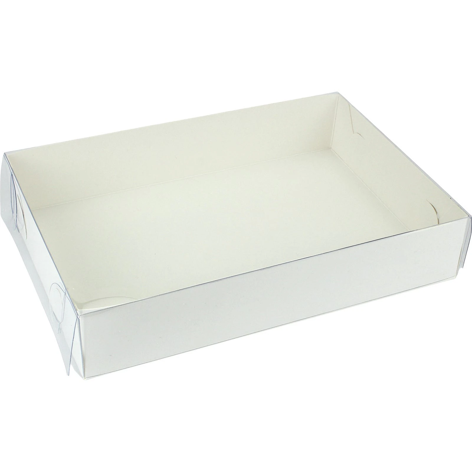 White Rectangle Cookie / Biscuit Box with Clear Plastic Lid 25.5cm