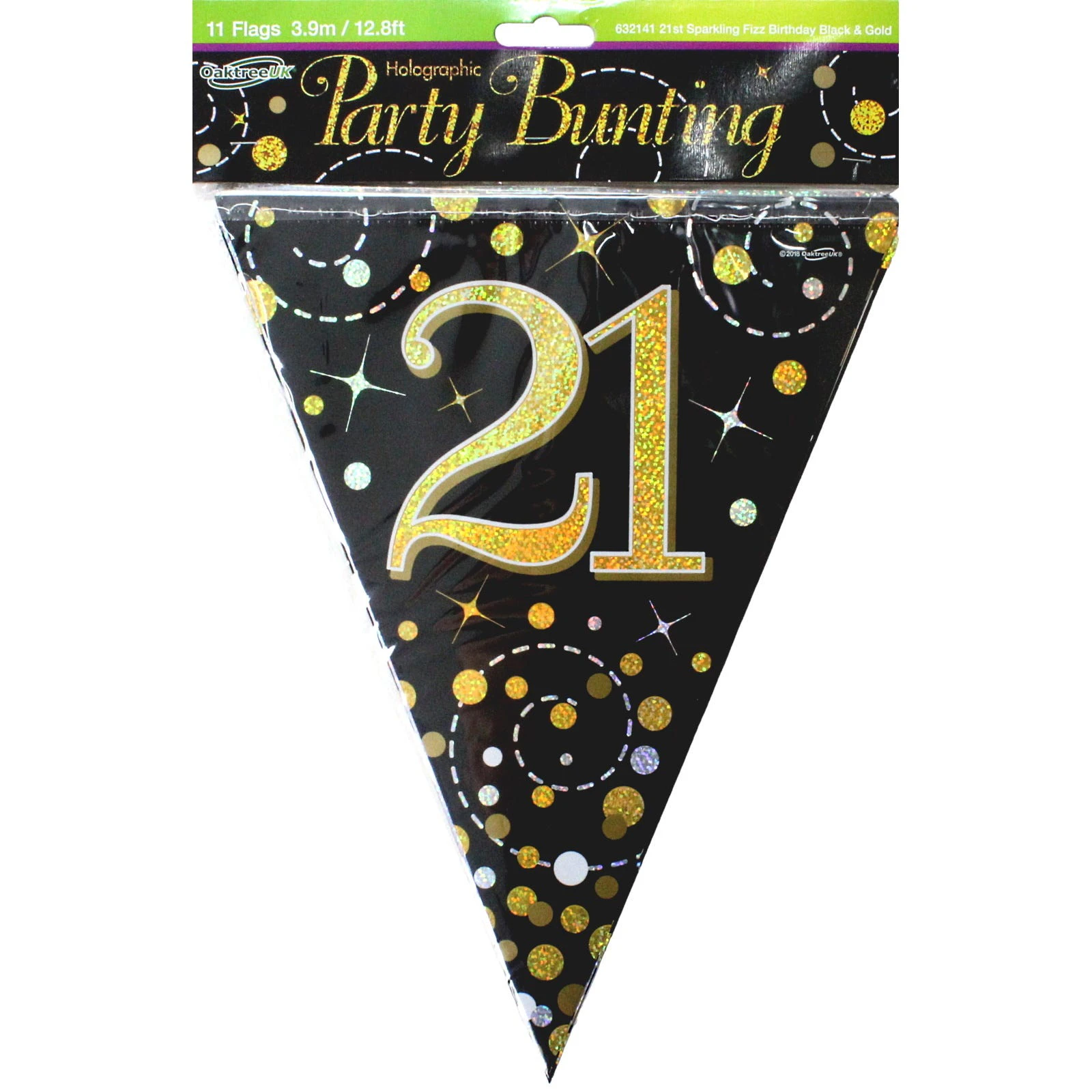 Sparkling Fizz Black and Gold 21st Birthday Flag Banner