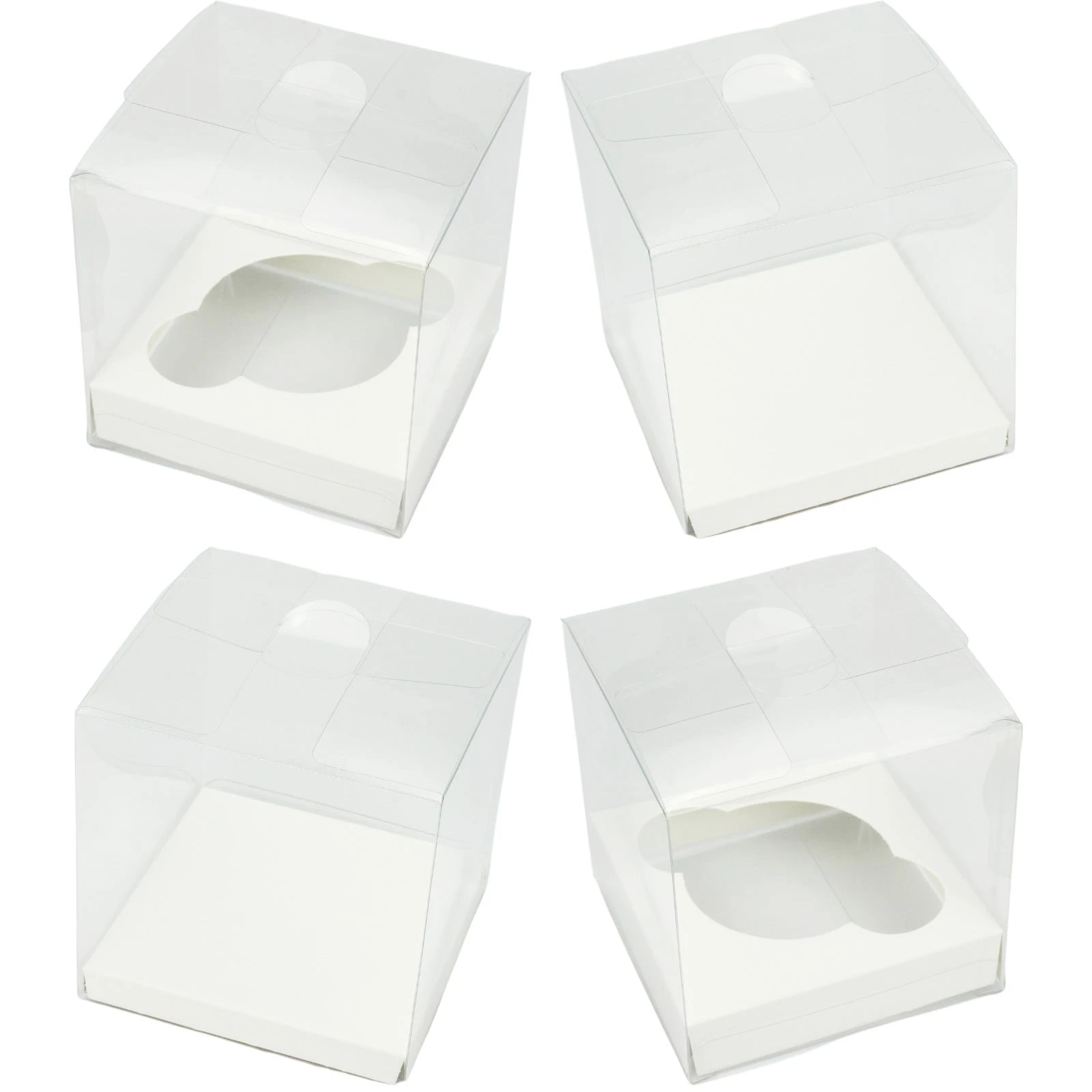 Clear Square Cake and Cupcake Boxes with White Inserts 9cm (Pack of 4)