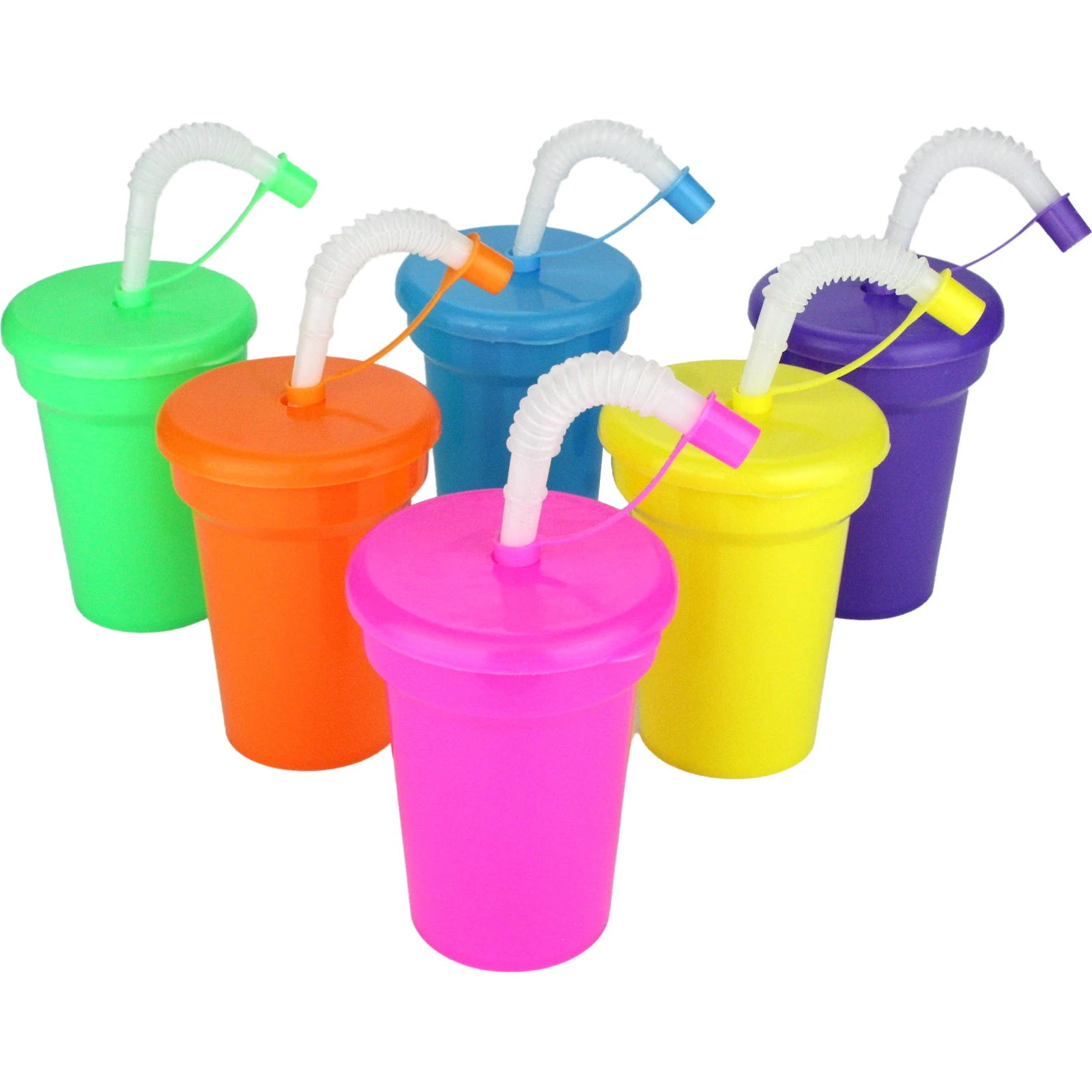 Neon Cups with Straws (Pack of 12)