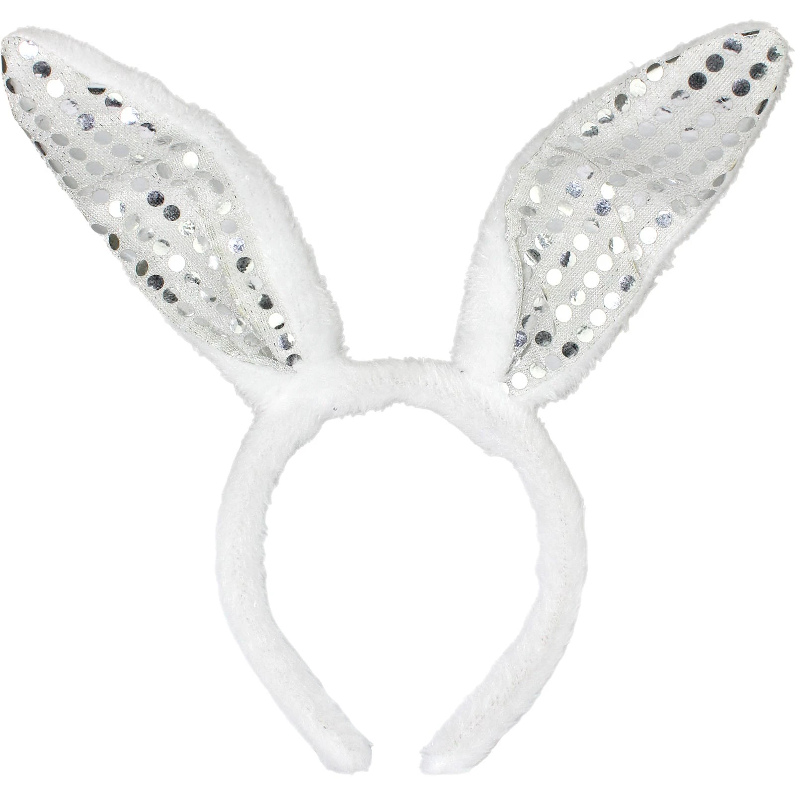 Plush Silver Sequin Bunny Ears Headband