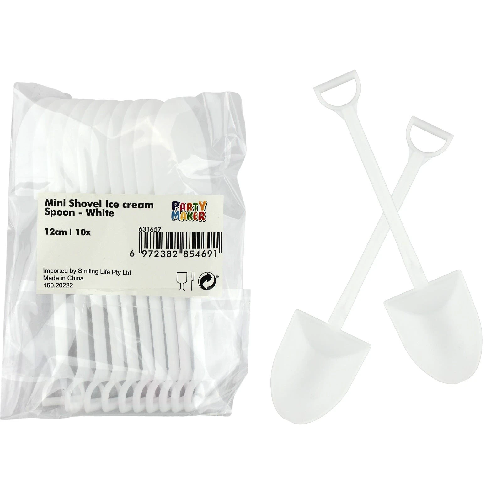 Mini White Construction Shovel Spoons (Pack of 10)