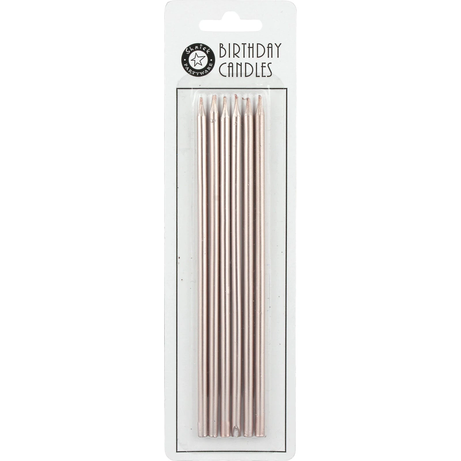 Metallic Light Rose Gold Slim Birthday Candles 15cm (Pack of 6)