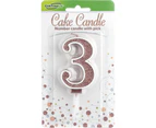 Sparkling Fizz Rose Gold Glitter Number 3 Candle