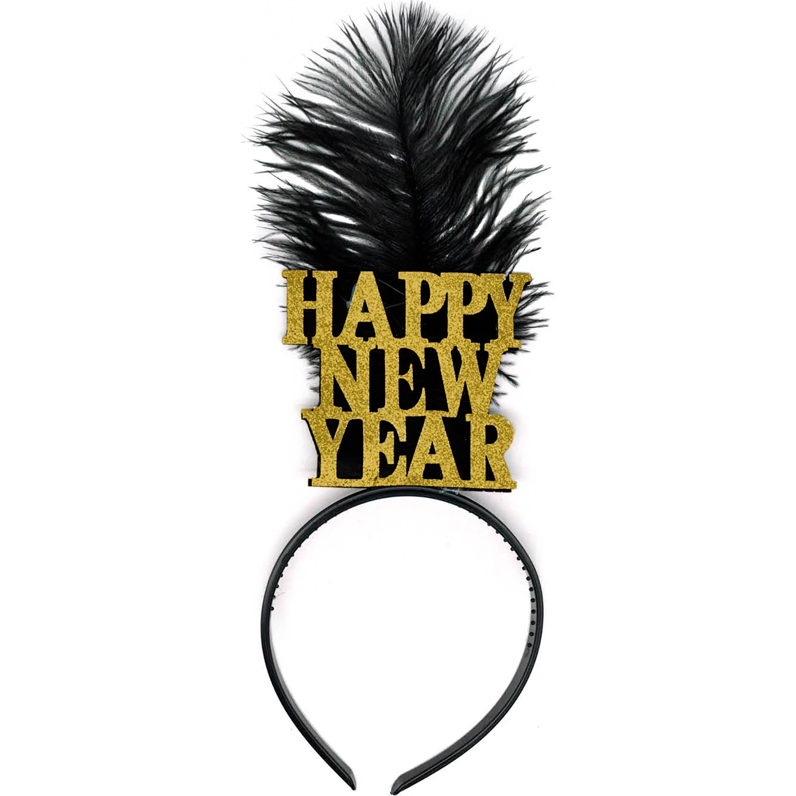 Gold Glitter Happy New Year Feather Headband