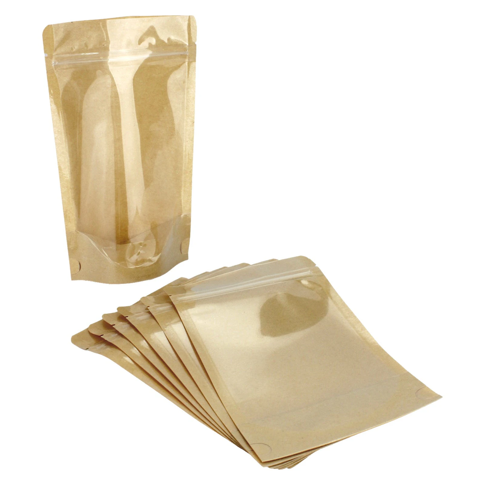 Brown Paper Resealable Bags with Windows 20cm (Pack of 7)