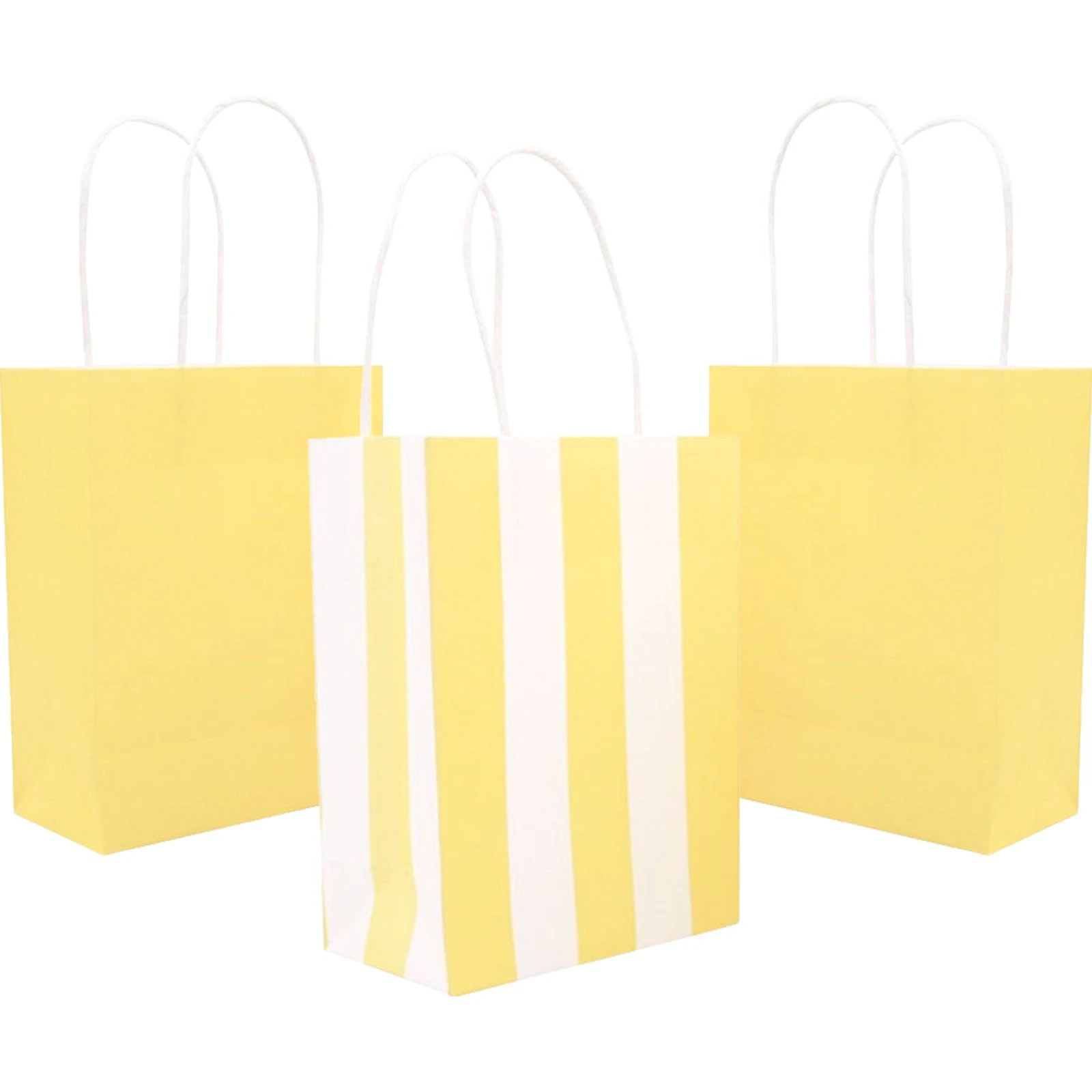 Light Yellow Solid and Striped Paper Gift Bags 16cm (Pack of 4)