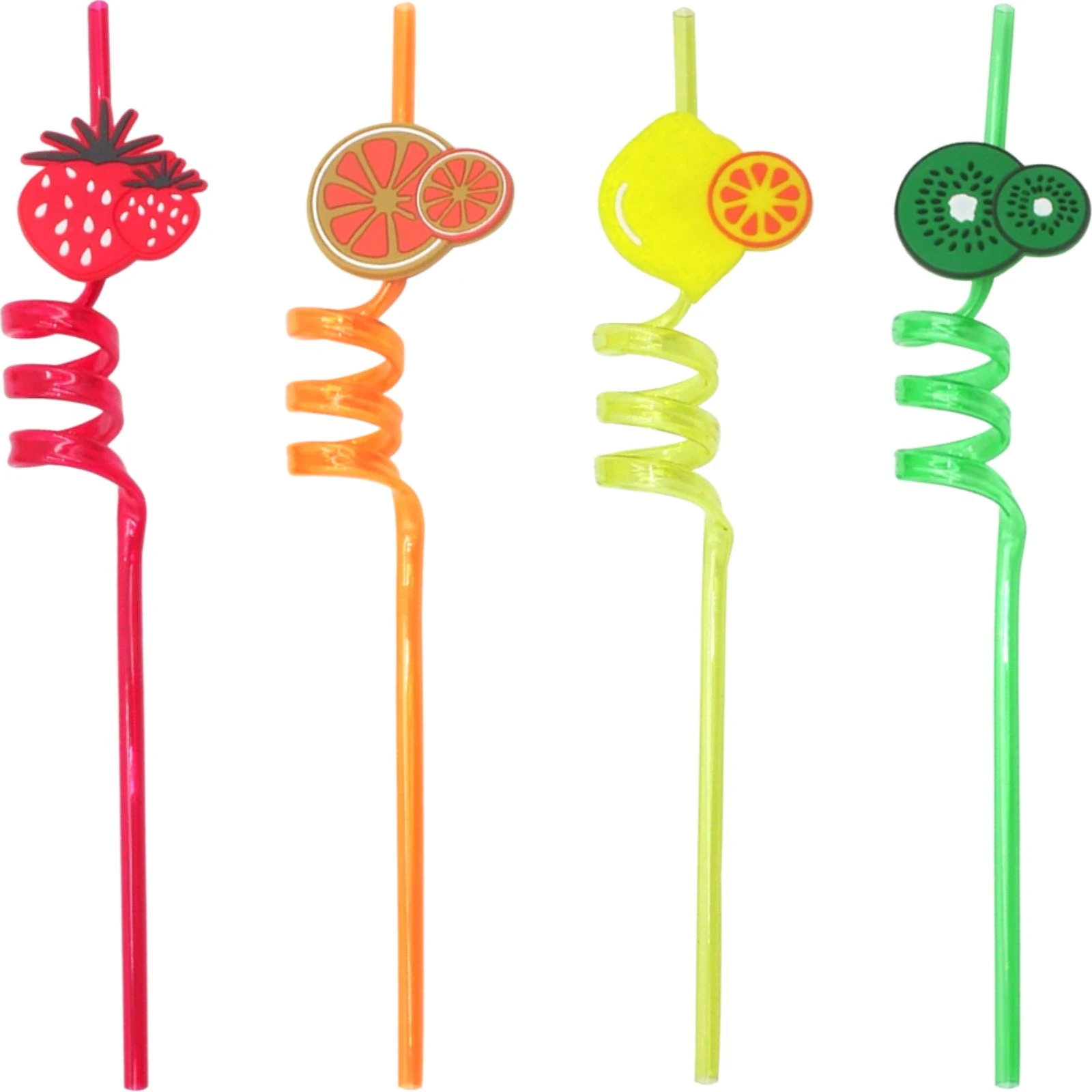 Swirly Fruit Plastic Straws (Pack of 4)