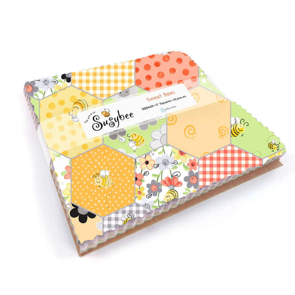 Clothworks Sweet Bees 5" Squares Fabric By Susy Bleasby Quilting Sewing Craft