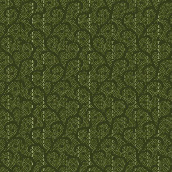 Flannel Fabric Stitched Scroll Green Heritage Woolies By Maywood Studio