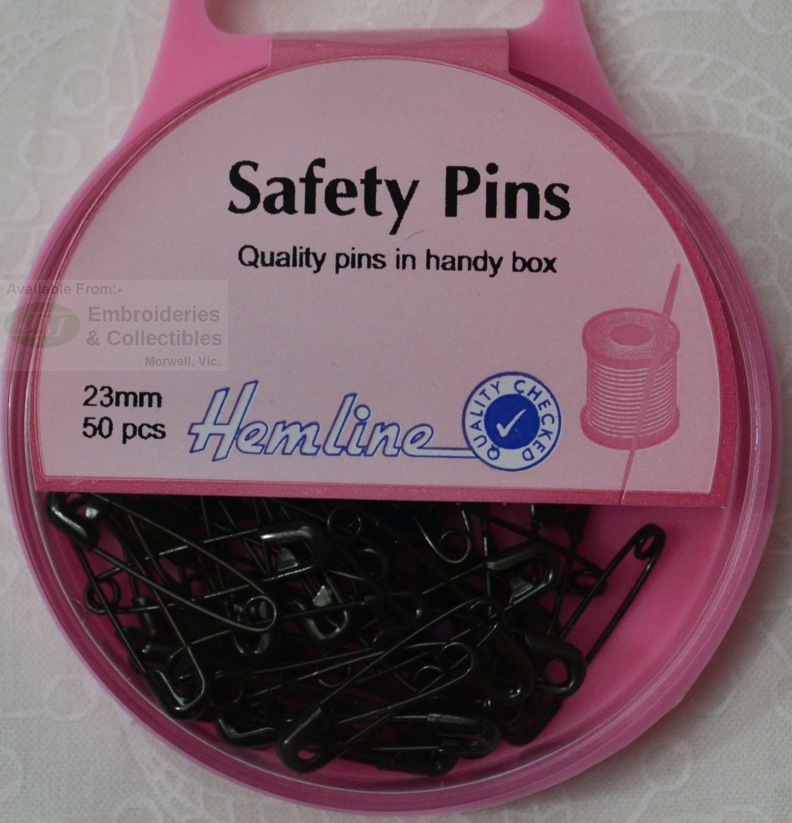 BLACK 23mm Safety Pins, 50 Pieces, Re-Usable Box from Hemline