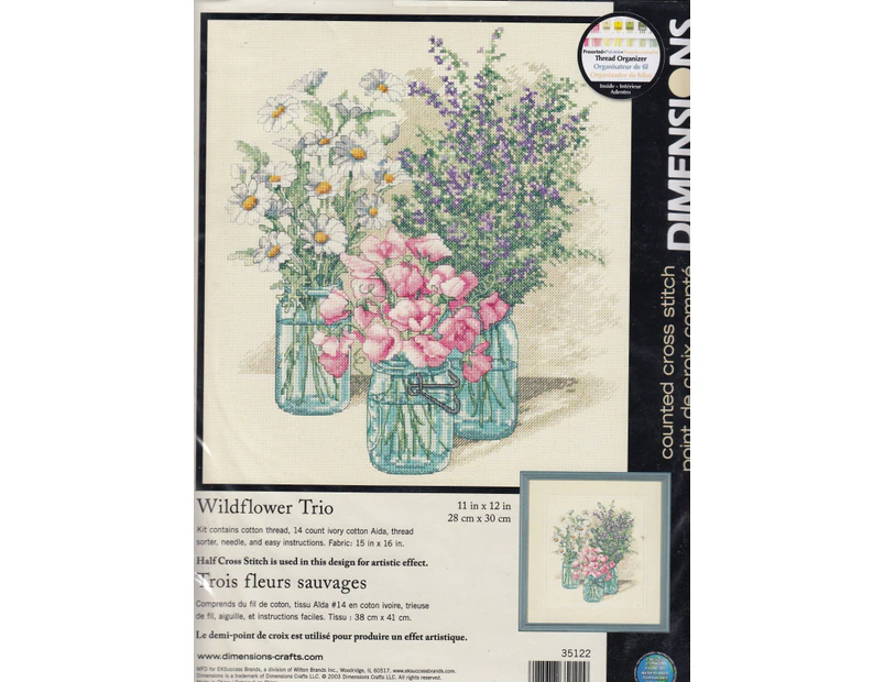 Dimensions WILDFLOWER TRIO Counted Cross Stitch Kit 28 x 30cm #35122