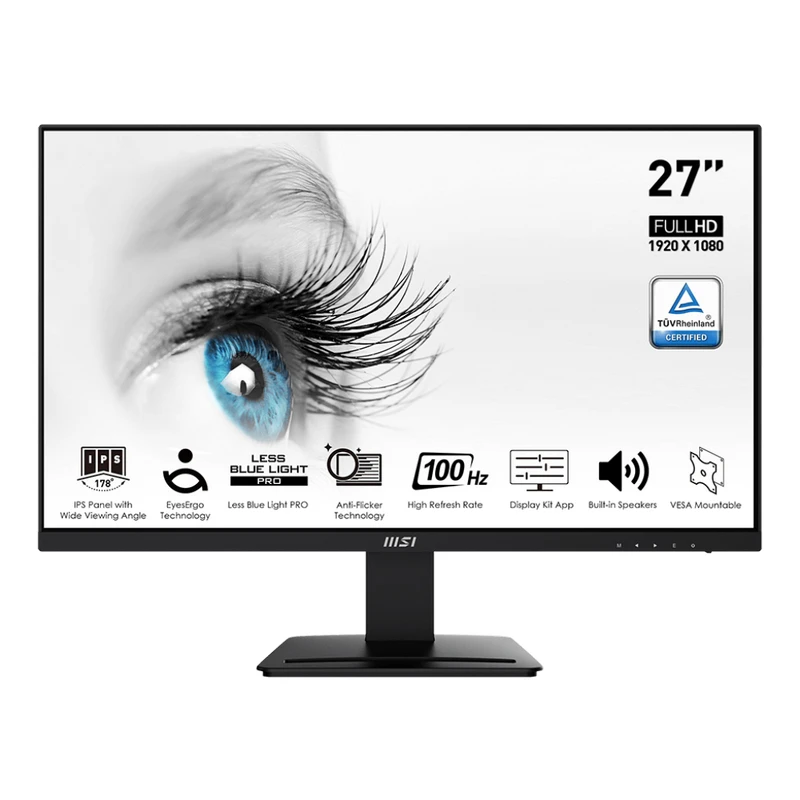 MSI PRO MP273A 27" Full HD IPS Monitor, 1920*1080 100Hz IPS Flat Screen HDMI, DP, VGA,Black