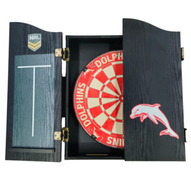 Dolphins NRL Dart Board and Cabinet Set