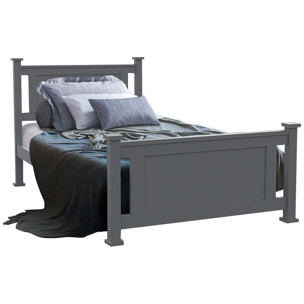 King Single Bed Frame Wooden Timber Grey Base Size Kids Adults