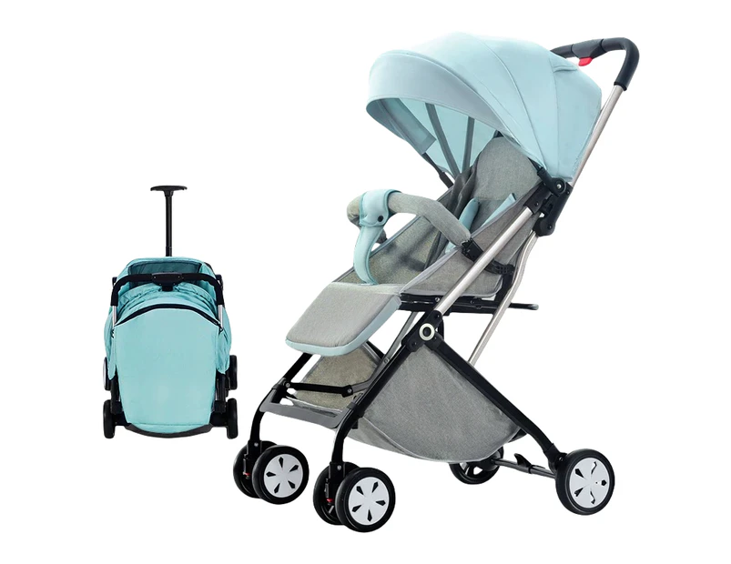 Light Blue Lightweight Compact Baby Stroller Pram Easy Fold Travel Easy Carry Catch