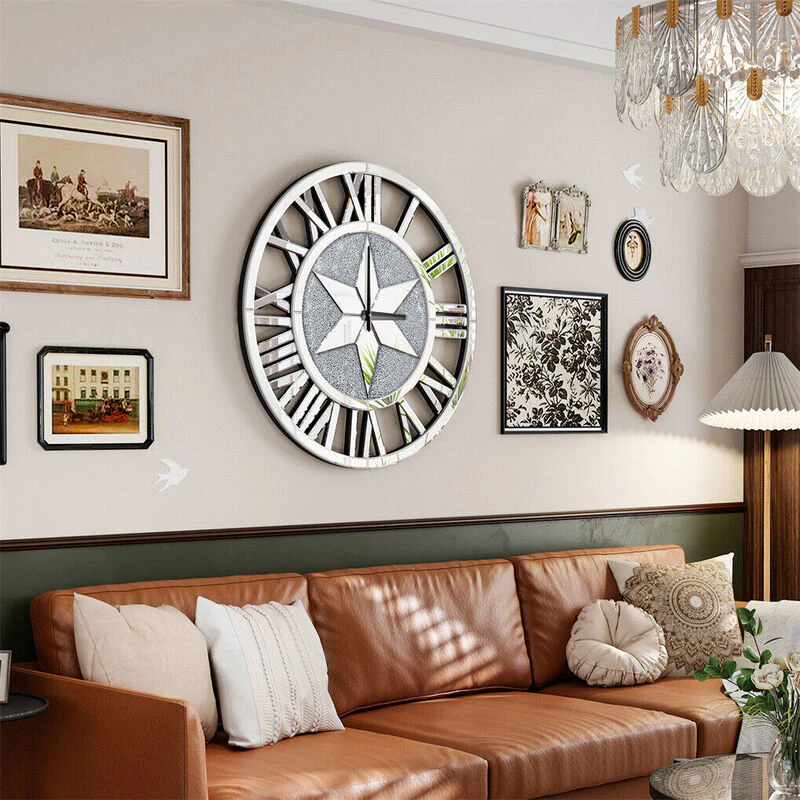 Large Round Mirror Clock 60cm x 60cm Stunning Bevelled Mirrored Roman Numerals