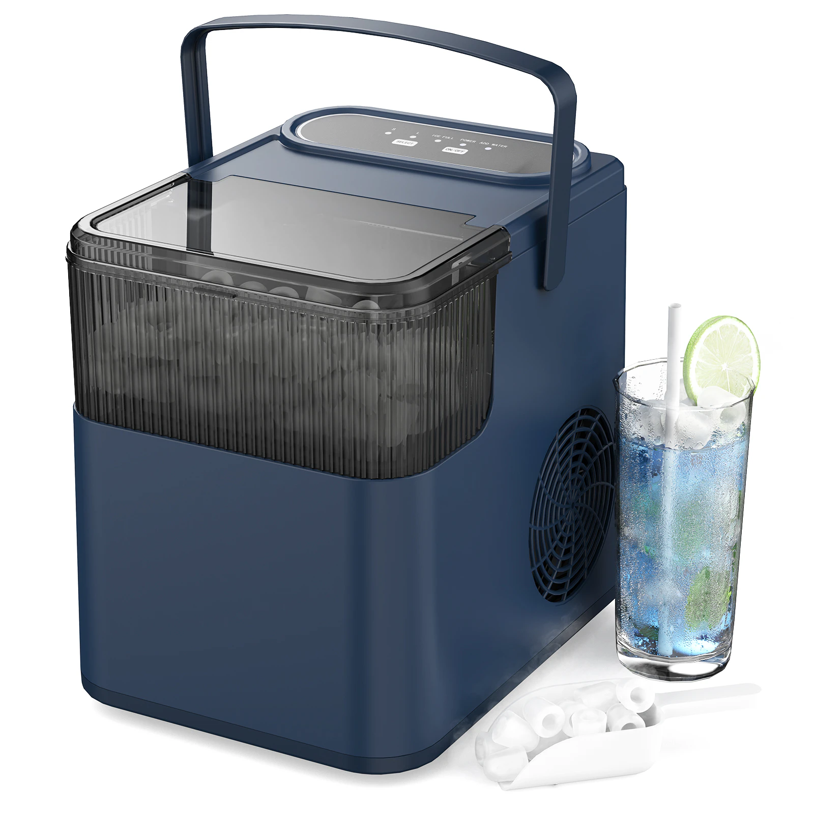 ADVWIN 12KG Ice Maker Machine Portable Self-Cleaning Ice Maker with Carry Handle Navy