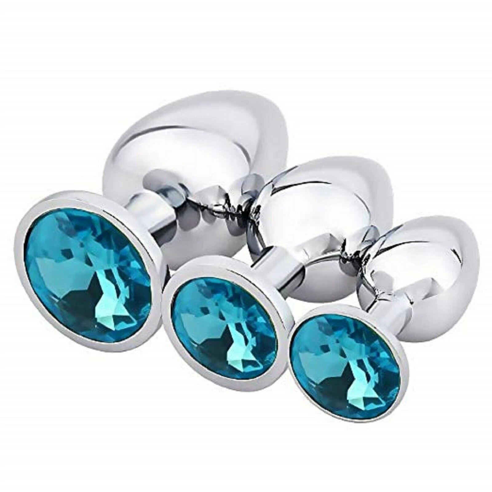 Stainless Steel Anal Butt Plug Anal Beads Crystal Jewel S/m/l Metal Bdsm Sex Toy Medium Light Blue