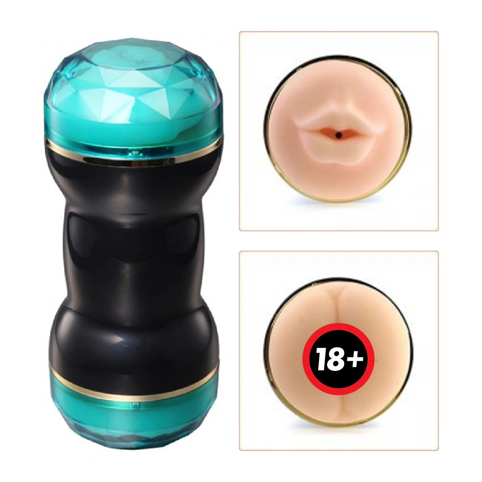 Male Masturbator Double Ended Pocket Pussy Stroker Ass Mouth Vagina Sex Toy  Blue: Ass + Mouth