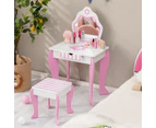 Giantex 2-in-1 Kids Vanity Table & Stool Set Princess Pretend Play Makeup Dressing Table w/ Mirror Toddler Writing Desk