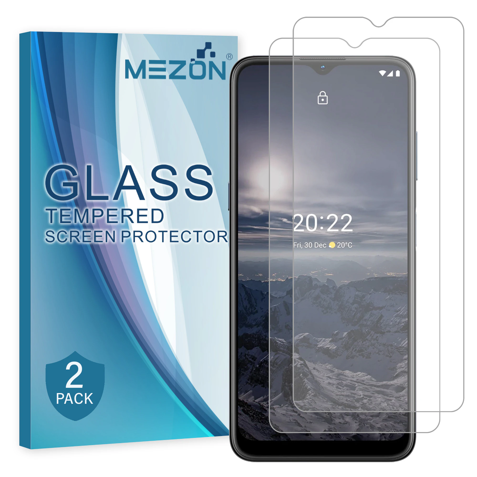 [2 Pack] MEZON Nokia G21 Tempered Glass Crystal Clear Premium 9H HD Screen Protector – Case Friendly, Shock Absorption (Nokia G21, 9H)