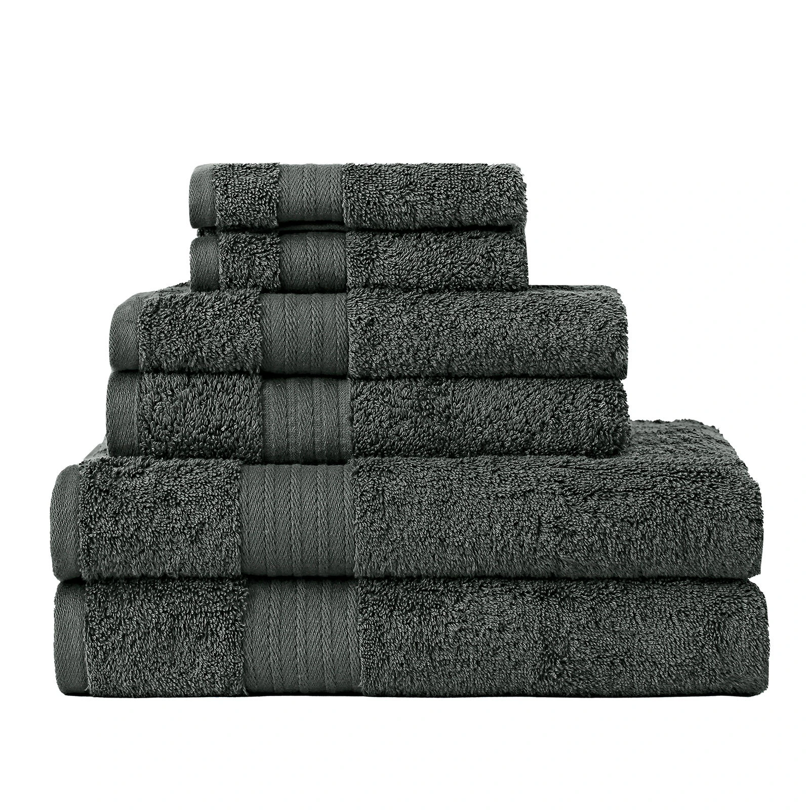 Luxury 6 Piece Soft and Absorbent Cotton Bath Towel Set -¬† Charcoal