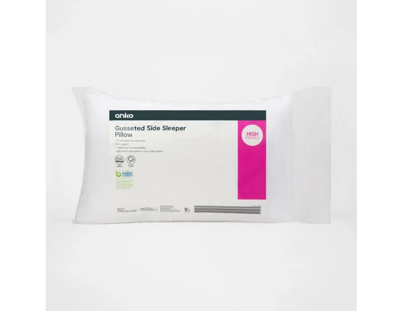 Gusseted Side Sleeper Pillow, High Profile, White - Anko