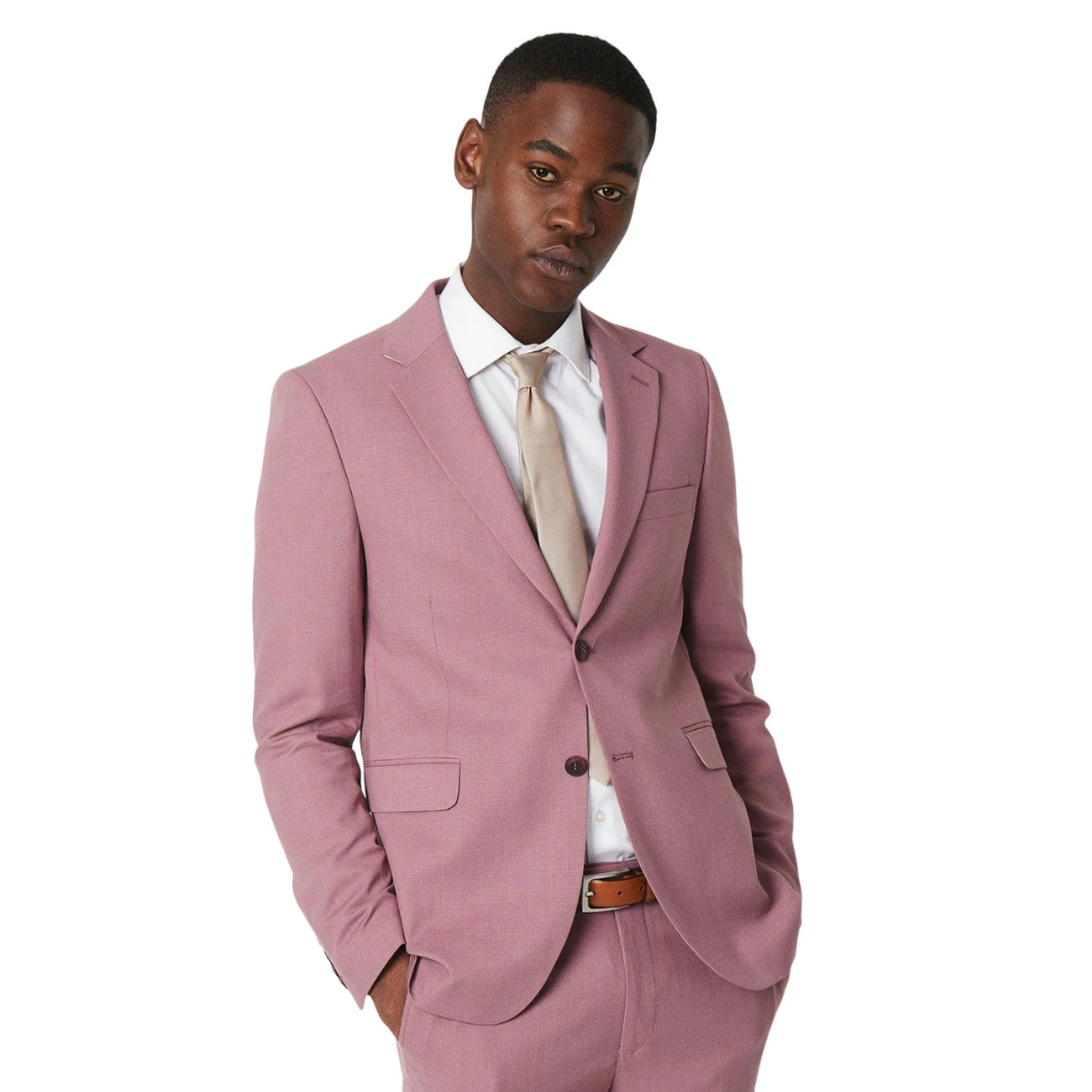 Burton Mens Textured Single-Breasted Slim Suit Jacket (Rose) - BW1447