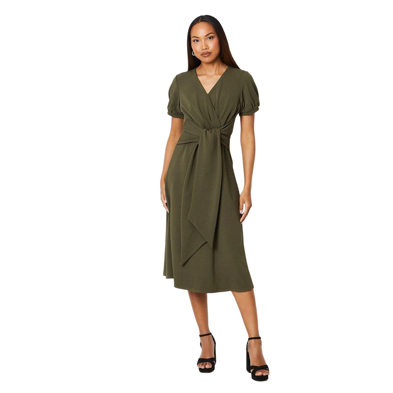 Debenhams Womens Textured Jersey Belt Midi Dress (Khaki Green) - DH7272