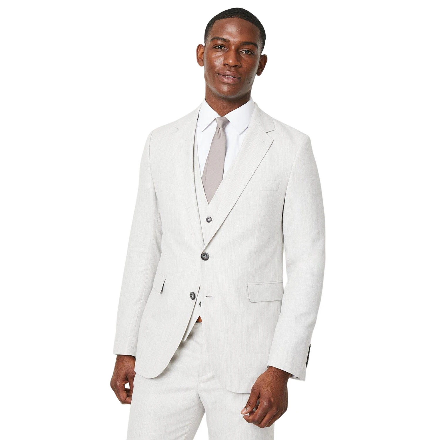 Burton Mens Linen Blend Single-Breasted Slim Suit Jacket (Pale Grey) - BW1436