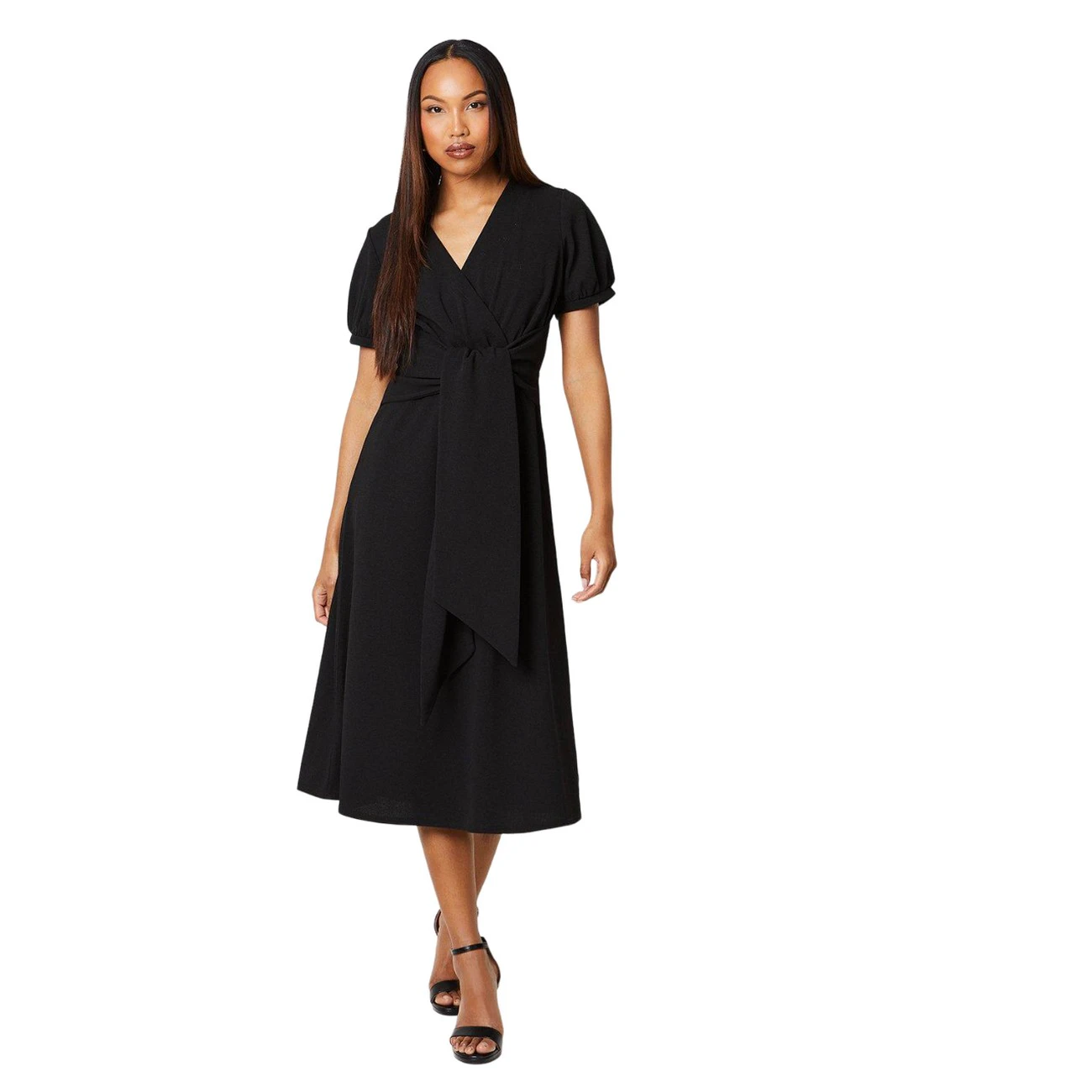 Debenhams Womens Textured Jersey Belt Midi Dress (Black) - DH7272