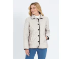 NONI B - Womens Coat -  Long Sleeve Contrast Trim Quilted Coat