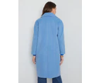 KATIES - Womens Long Coat - Blue Winter Jacket - Double Button - Seamed - Melton - Long Sleeve - Blazer - Casual Clothing - Work Wear - Vogue Fashion