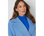 KATIES - Womens Long Coat - Blue Winter Jacket - Double Button - Seamed - Melton - Long Sleeve - Blazer - Casual Clothing - Work Wear - Vogue Fashion