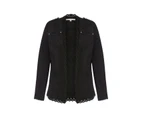 NONI B - Womens Jacket -  Long Sleeve Suedette Lace Trim Jacket