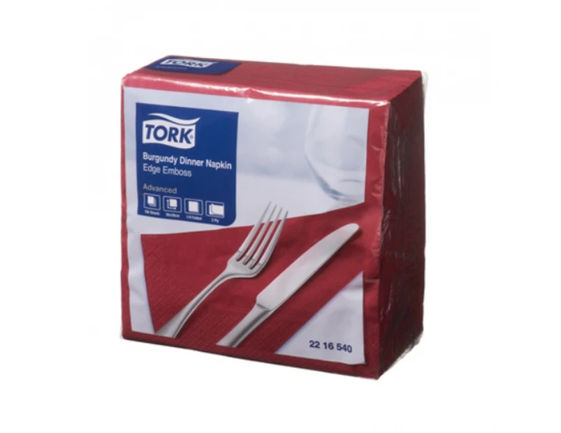 Tork Edge Emboss 2216540 Dinner Napkins Quarterfold 2 Ply - Burgundy Carton (12 Packs)