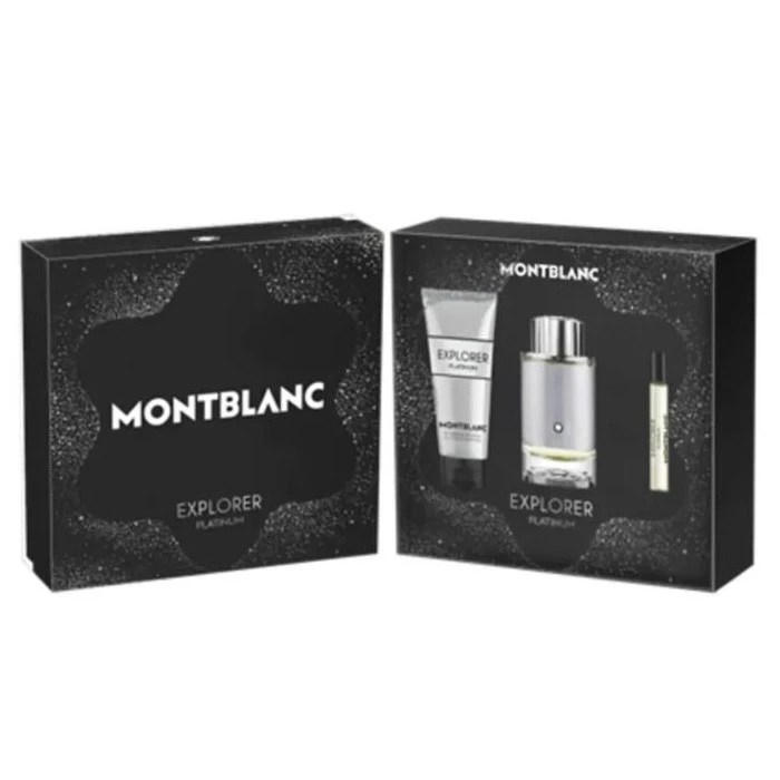 Mont Blanc Explorer Platinum 3pc Set  EDP & EDP Travel Spray & Shower Gel 100ml 7.5ml