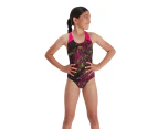 Speedo Youth Girls' Allover Splashback One Piece Swimsuit - Black/Pink/Lime