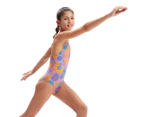 Speedo Girls' Allover Double Thinstrap One Piece Swimsuit - Neon Violet/Blue